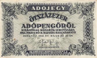 1946. 10.000AP + 50.000AP + 100.000AP (5x) kétféle papír + 500.000AP (3x) kétféle papír + 100.000.00...