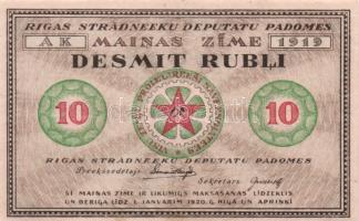 Lettország/Riga szovjet munkásküldöttek kiadása 1919. 10R T:II Latvia/Riga's workers deputies' Soviet 1919. 10 Rubli C:XF