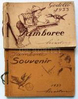 1933 Márton Lajos Gödöllői Jamboree 2 db különböző rajzfüzet 80 db + 40 db rajzzal (egyik gerinc sérült) / 2 different Jamboree albums with 80 + 40 drawings of Lajos Márton (one spine damaged)