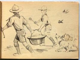 1933 Márton Lajos Gödöllői Jamboree 2 db különböző rajzfüzet 80 db + 40 db rajzzal (egyik gerinc sér...