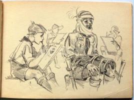 1933 Márton Lajos Gödöllői Jamboree 2 db különböző rajzfüzet 80 db + 40 db rajzzal (egyik gerinc sér...