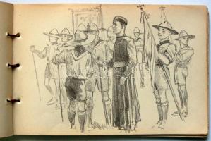 1933 Márton Lajos Gödöllői Jamboree 2 db különböző rajzfüzet 80 db + 40 db rajzzal (egyik gerinc sér...