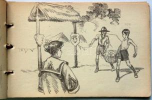 1933 Márton Lajos Gödöllői Jamboree 2 db különböző rajzfüzet 80 db + 40 db rajzzal (egyik gerinc sér...