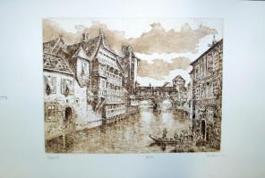 Blahos Rudolf (1917-1986): Velence, rézkarc 89/100, papír, jelzett, 30x38 cm