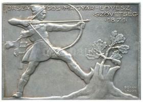 Berán Lajos (1882-1943) 1942. "Országos Magyar Lövész Szövetség" ezüstözött Br plakett (70x50mm) T:2 /  1942. National Hungarian Shooting Association silver plated bronze plaque. Sign: Lajos Berán (70x50mm) C:XF