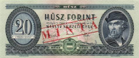 1962. 20Ft "MINTA" perforációval és felülnyomással, C + számozás T:I