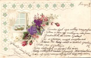 Floral Emb. litho silk card (EK)