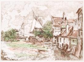 Blahos Rudolf (1917-1986): Holland táj. Rézkarc, 46/50, papír, jelzett, 13x18 cm