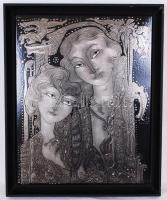 Járási Ildikó (1953-): Barátnők. Tűzzománc, fém-farost, jelzett, keretben, 55×45 cm