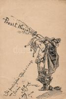 1899 New Year, hand-painted card Ga.