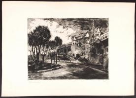 Blahos Rudolf (1917-1986): Halászbástya,  24/100 rézkarc, papír, jelzett, 27×34 cm