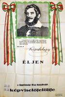 1922 A Függetlenségi 48-as Kossuth Párt választási plakátja. Kőnyomat. Kultura nyomda. 50 000 Korona értékpapír forgalmiadó bélyeggel, hátoldalán BM. engedéllyel. /  1922 Poster of the Kossuth-party with ministerial authorisation. Lithography  90x65 cm