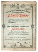 1894. "VERSECZ-KUBINI HELYI ÉRDEKŰ VASUT RÉSZVÉNY TÁRSASÁG" elsőbbségi részvénye 500 Koronáról, szelvényekkel, német és magyar nyelven T:I-,II /  Hungary 1894. "Corporation of the local railway of Versecz-Kubini" common stock in 500 Korona value in German and Hungarian language C:AU,XF