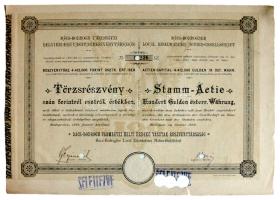 1889. "BÁCS-BODROGH VÁRMEGYEI HELYI ÉRDEKŰ VASUTAK RÉSZVÉNYTÁRSASÁG" törzsrészvénye 100 Forintról, szelvényekkel, német és magyar nyelven, selejtezve felülnyomással és lyukasztással érvénytelenítve T:I-,II /  Hungary 1889. "Corporation of the local railway of Bács-Bodrogh" common stock in 100 Forint value in German and Hungarian language with cancellation C:AU,XF