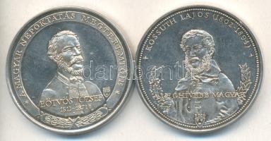 Bozó Gyula (1913-2004) DN. "Kossuth Lajos / A Leghívebb Magyar" ezüstözött fém emlékérem (42,5mm) + "Eötvös József- A Magyar Népoktatás Megteremtője" ezüstözött emlékérem (42,5mm) együtt a kettő dísztokban T:PP