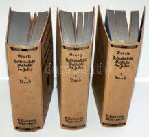 Heinrich Graetz: Volkstümliche Geschichte der Juden in drei Bänden, vol. I-III, 6. Aufl. Wien-Berlin, o.J./é.n., R. Löwit Verlag. Kopottas félvászon kötésben, jó állapotban (a borító két kötetről majdnem lejár) / In half-linen binding with rather loose covers, otherwise in good condition