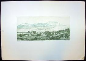 Blahos Rudolf (1917-1986): Badacsony, rézkarc 2/100, papír, jelzett, 30x38 cm