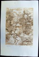 Blahos Rudolf (1917-1986): Vadászház, 81/100 rézkarc, papír, jelzett, 38x28 cm