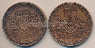 Bozó Gyula (1913-2004) 1991. Széchényi István születésének 200. évfordulójára kiadott 2db "Lánchíd" + "M.T.A." Br emlékérem (42mm) T:1