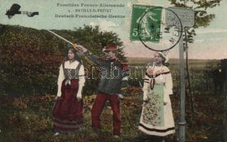 French-German border, soldier and women in national costume (EK)