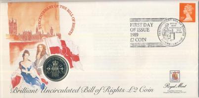 Nagy-Britannia 1989. 2Ł "érmés borítékon elsőnapi bélyegzős bélyeggel T:BU Great Britain 1989. 2 Pounds "Tercentenary of the Bill of Rights" coin letter with first day of issue stamp C:BU