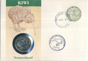 Új-Zéland 1987. 20c "Kiwi" bélyeges érmés borítékon alkalmi bélyegzővel, hátoldali ismertetővel T:1 New Zealand 1987. 20 cents "Kiwi" coin letter with stamp C:Unc