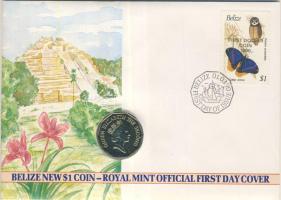 Belize 1990. 1$ "Kolumbusz hajói" érmés, bélyeges borítékon T:1 Belize 1990. 1 Dollar "Columbus ship" coin letter with stamp C:Unc