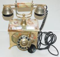 cca 1970 Márvány-réz telefon régi dizájnnal, kiválóan működik / Vintage telephone from marble and brass, works well, 27x24x17cm