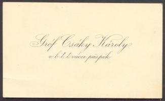 cca 1880 gr. Csáky Károly váci püspök aláírt névjegykártyája / signed visit-card of Vac bishop