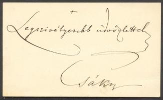 cca 1880 gr. Csáky Károly váci püspök aláírt névjegykártyája / signed visit-card of Vac bishop