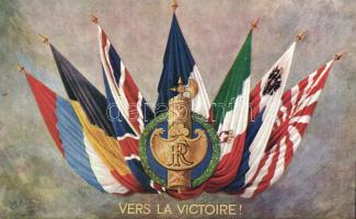 Military WWI Entente propaganda, flags, Raphael Tuck Oilette