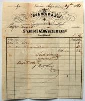 1851 A váci Városi gyógyszertár fejléces számlája / Pharmacist's invoice