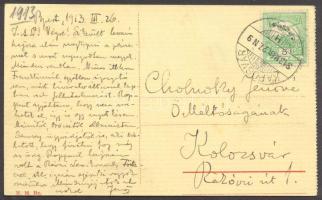 1913 Cholnoky Jenő földrajztudós üzenete és saját kezű aláírása képeslapon, feleségének címezve