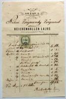 1863 Reichenhaller Lajos váci városi gyógyszertárának fejléces számlája illetékbélyeggel / Pharmacist's invoice with document stamp