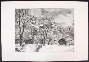 Blahos Rudolf (1917-1986): Halászbástya, rézkarc, papír, jelzés nélkül, 27×34 cm