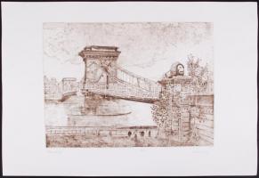 Blahos Rudolf (1917-1986): Lánchíd. Rézkarc 57/100, papír, jelzett, 30×40 cm