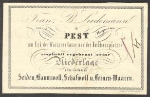 1850 Franz B. Liedemann selyem-, gyapot-, gyapjú- és lenáruraktárának reklámos számlája / Invoice of a repository for silk cotton wool and linen wares 