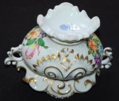 Kézzel festett sorszámozott Bouquet de tulipe-mintás aranyozott jelzett Herendi porcelán dísztál (ap...