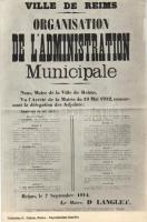 1914 Ville de Reims, Organisation De l'Administration Municipale / WWI military French newspaper article, propaganda