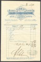 1876 Budapest V. A Szálloda Erzsébet királynéhoz fejléces számlája / Hotel invoice