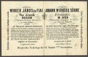 1870 BUdapest II. Wirker János és fiai budai vasárusok reklámos számlája / Metal merchants' invoice