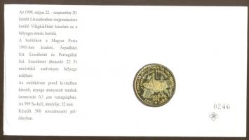1998. "Lisszaboni Világkiállítás / Carolina gőzhajó aranyozott emlékérem" bélyeges-érmés b...