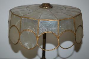 Réz lámpa, sérült bőr burával, 59 cm magassággal,két égővel. Működőképes állapotban