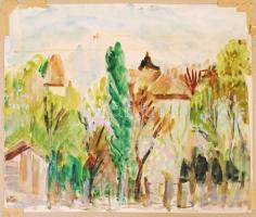Blahos Rudolf (1917-1986): Balatonföldvár. Akvarell, papír,jelzett, paszpartuban, 30x38 cm