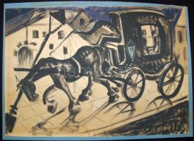 Scheiber Hugó (1873-1950): Konflis (vázlat), tempera-pasztell-papír, 43x61cm, kartonra kasírozva