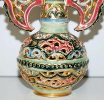 XIX. század vége: Kézzel festett aranyozott gyönyörű áttört Fischer János Budapest jelzésű Herendi f...