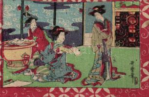 Japanese folklore, Geishas, silk card
