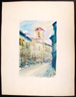 Blahos Rudolf (1917-1986): Hajnalodik, akvarell, papír, jelzett, 35×22 cm