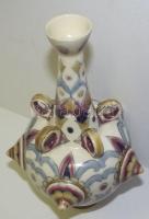 1800-as évek vége: Különleges formájú kézzel festett Zsolnay fajansz váza benyomott Zsolnay Pécs 628...