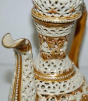 1800-as évek vége: Kézzel festett török díszítésű Zsolnay duplafalú áttört fajansz váza benyomott Zs...